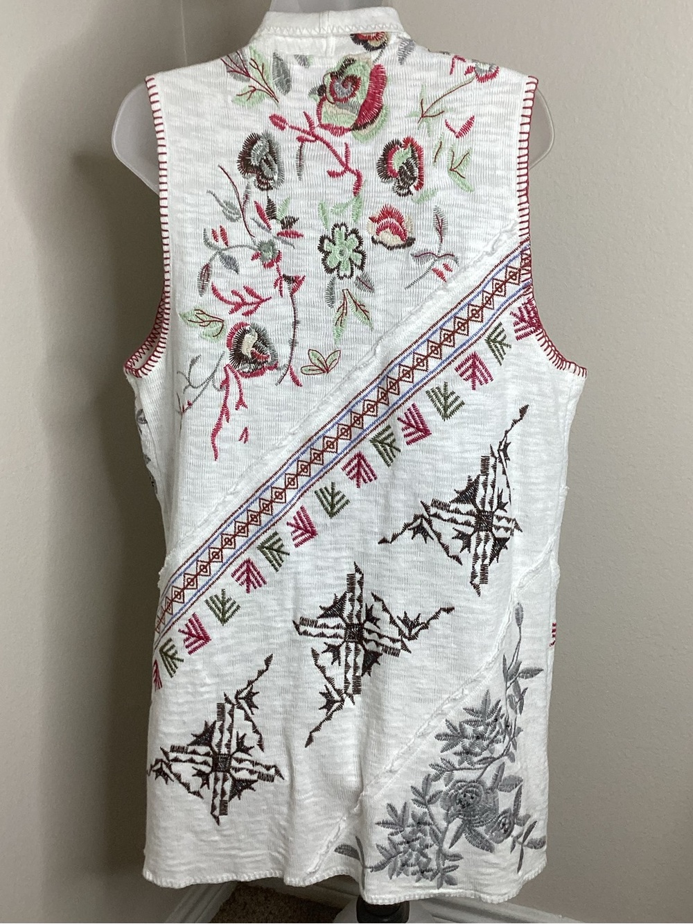 John Mark Embroidered Cotton Vest Floral Boho FairyCore White Lg - Picture 2 of 8